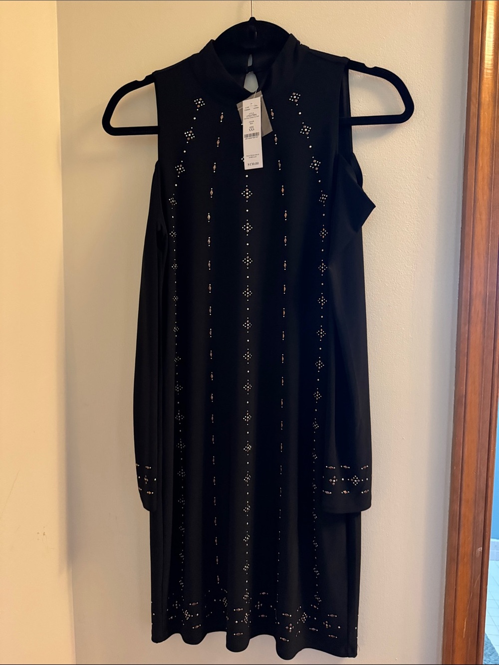White House Black Market Black Studded Cold-Shoulder Mini Dress